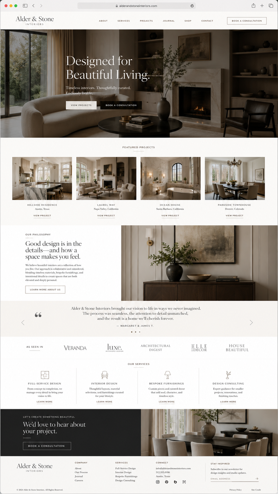 Alder & Stone Interiors full website concept