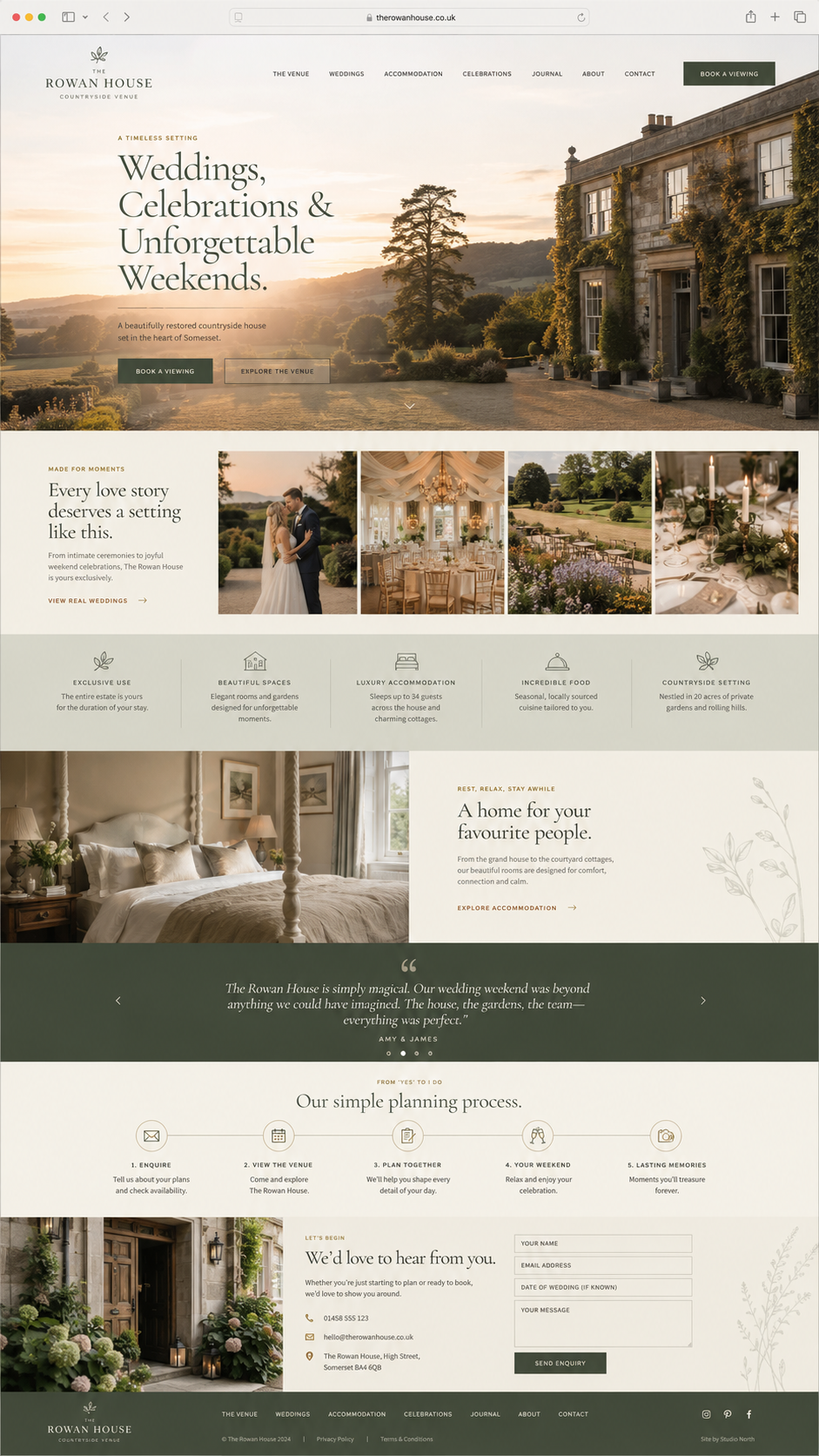 The Rowan House venue website design preview